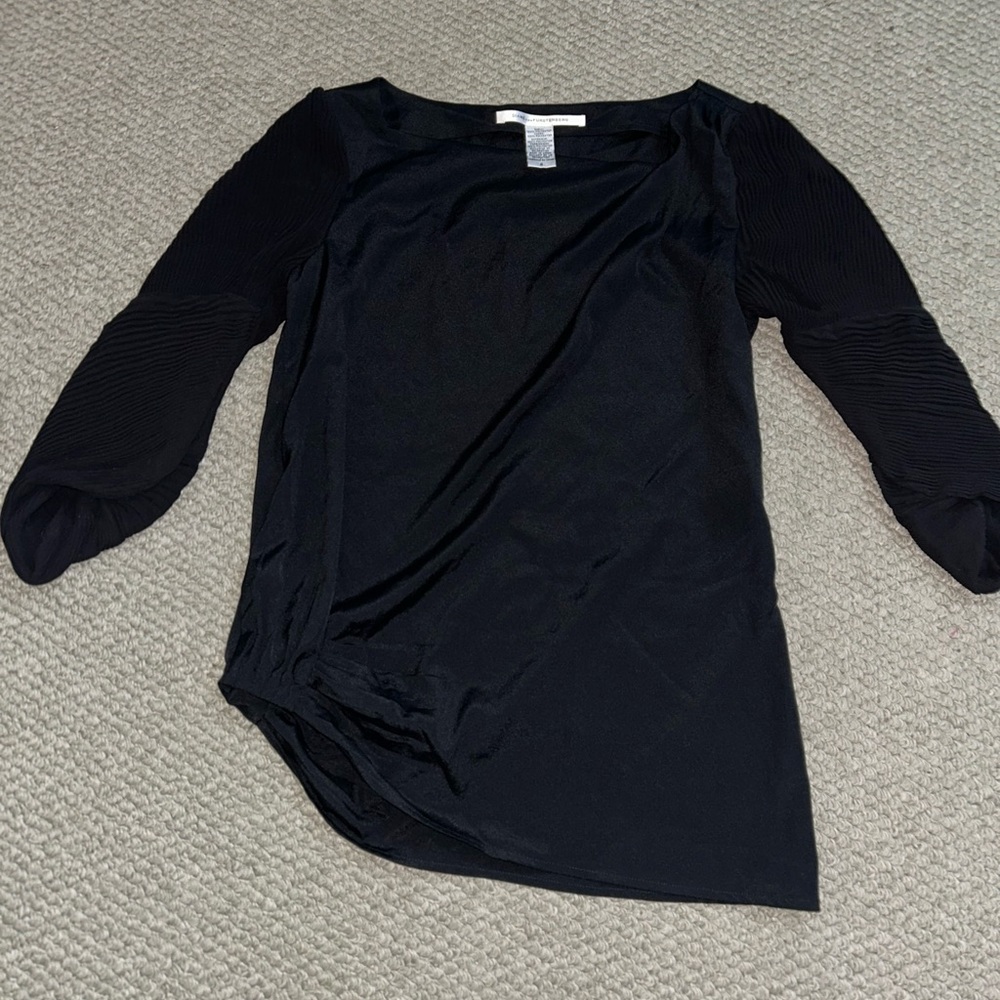 Diane VonFurstenberg black blouse with accent sleeves